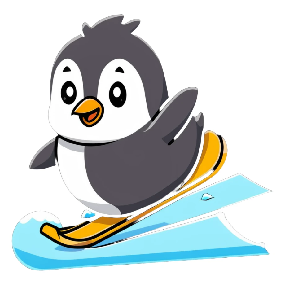 Playful cartoon penguin sliding on ice sticker
