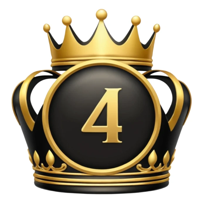 Make a round icon for a paid subscription, black and gold, with the number 4 and a crown. sticker