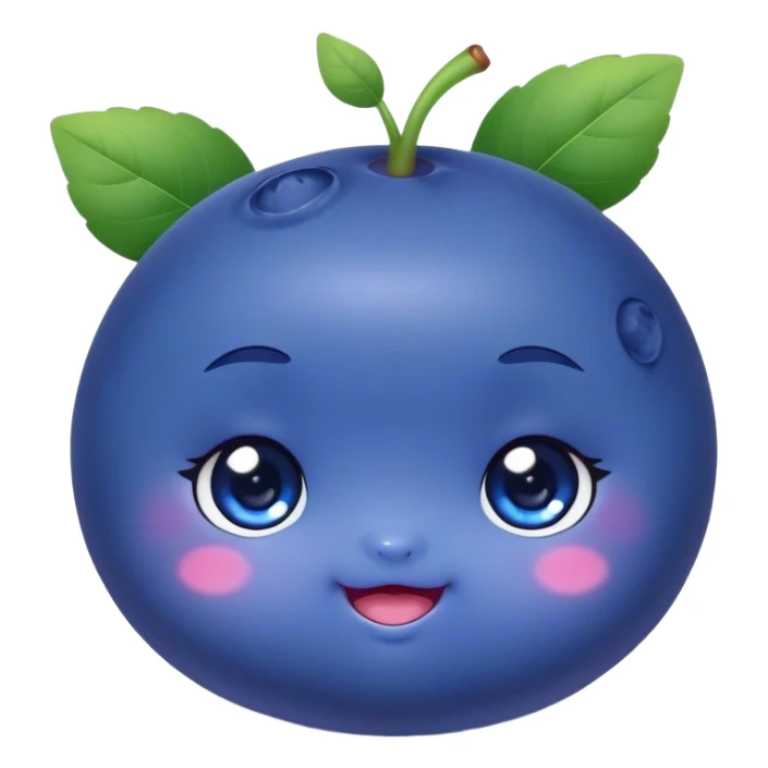 Cute Kawaii Blueberry, small and chubby, deep blue-purple with a tiny leafy crown, bright sparkling eyes, a soft round body, cute blushing cheeks, full of berry sweetness! sticker