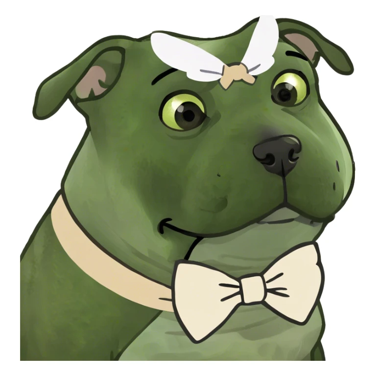 perrita bulldog blanca con manchas plomas y un lazo beige sticker