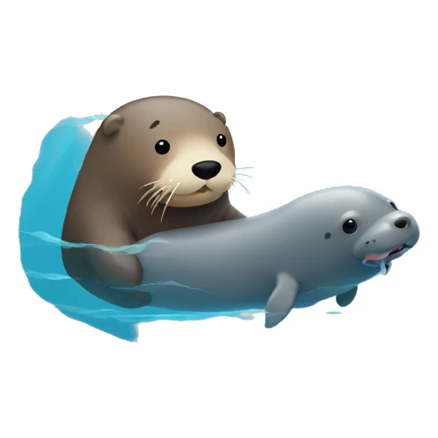 sea otter swimming next to a manatee sticker