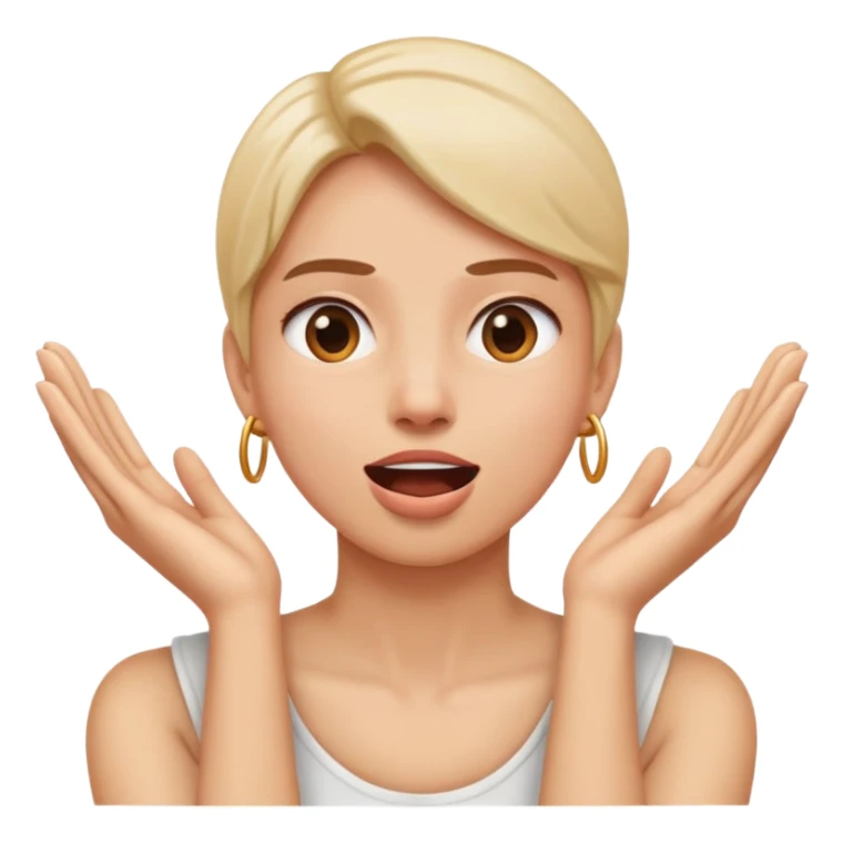 Person with hands crossed around her neck with mouth open sticker