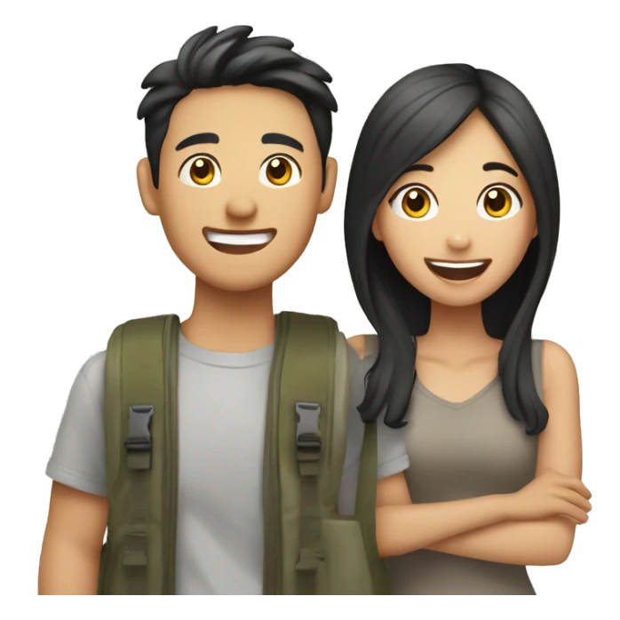 Attractive young  Asian couple excitedly traveling  sticker