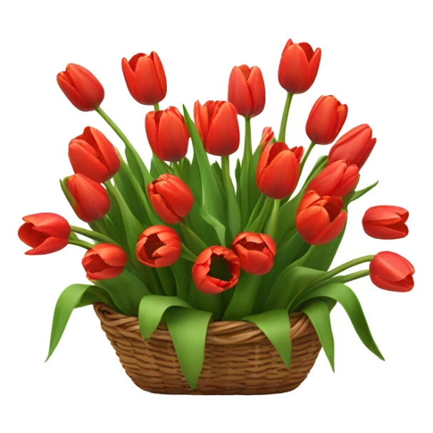 Red tulips bouquet in basket. Basket smaller sticker