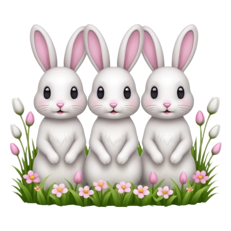 realistic 3 Bunny's standing in grass field with flowers happy looking foward sticker