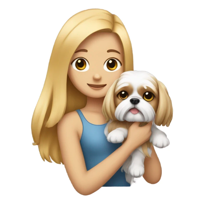 golden hair girl with shih tzu dog sticker