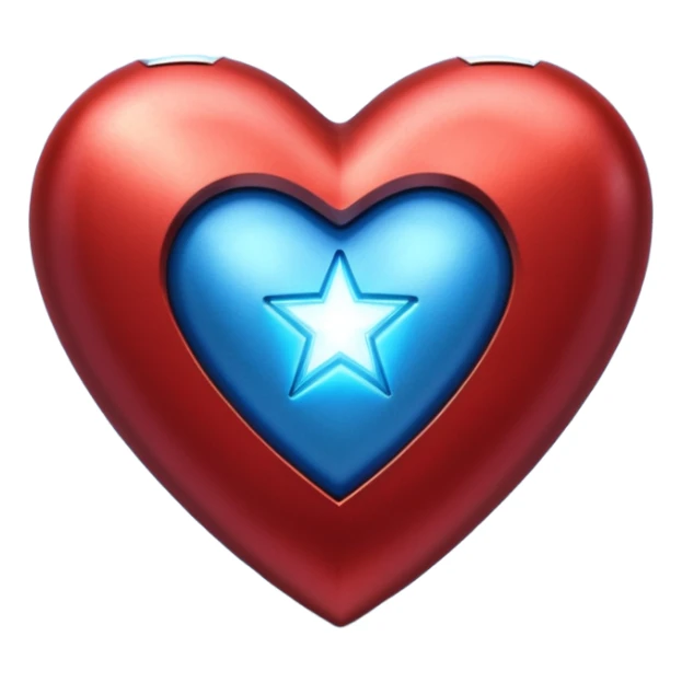 A red Iron Man heart with a glowing blue star in the center sticker