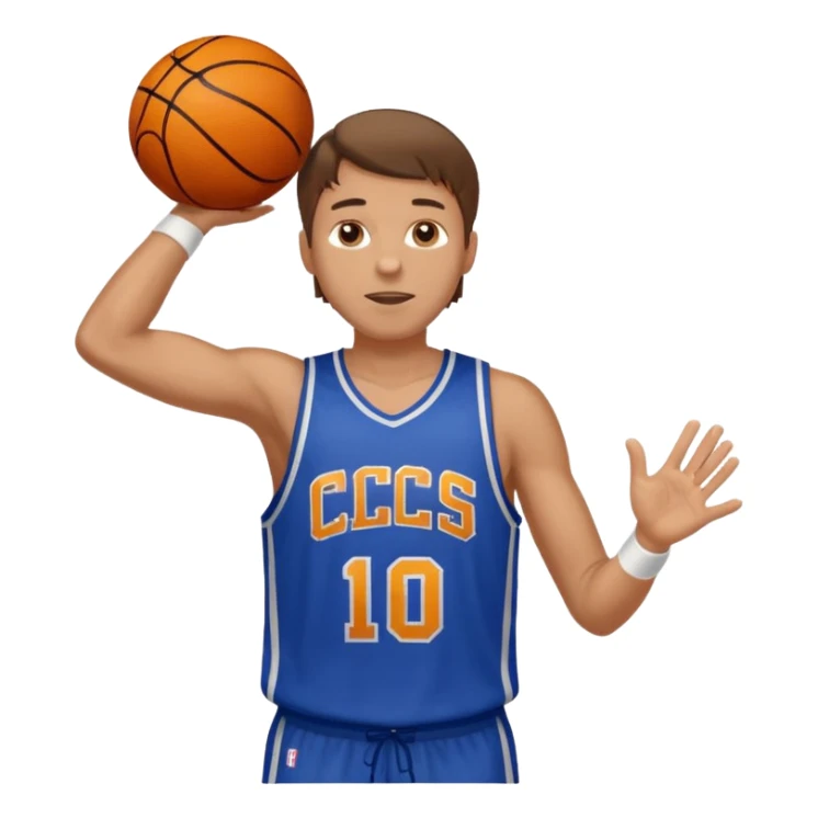 A white man with brown hair with a basketball, doing a layup sticker