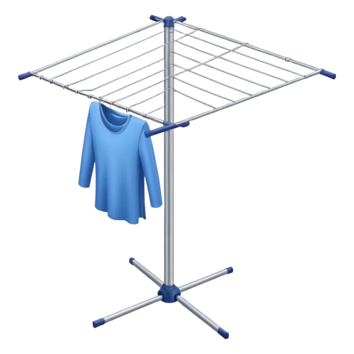 Clothes Drying Rack with a single central steel post, and fanning-out clotheslines at the top sticker