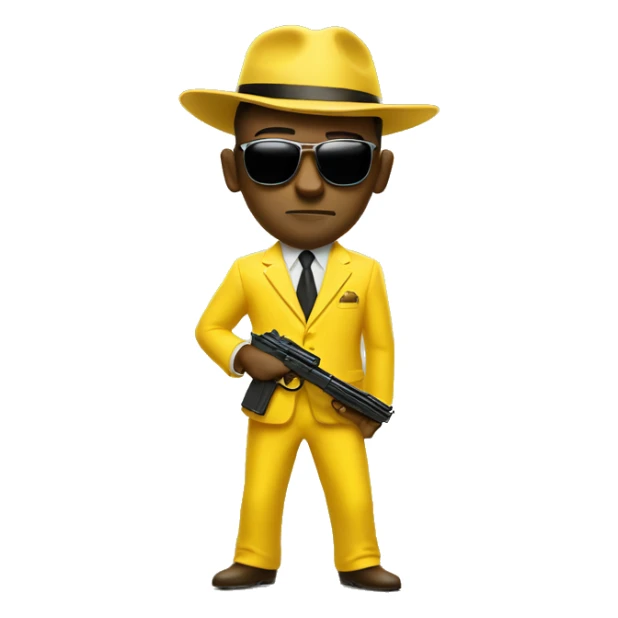 yellow suit mafia with thompson gun and sunglasses sticker