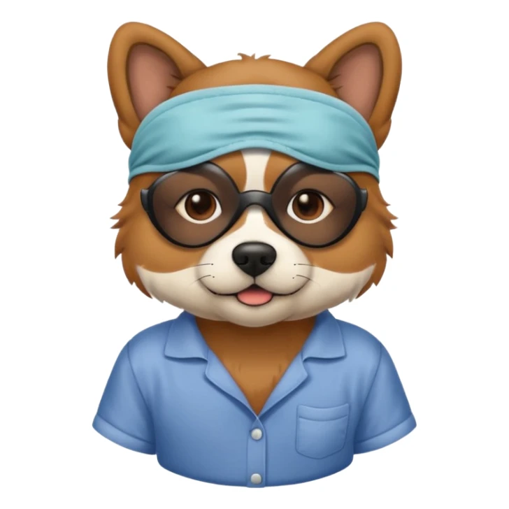 a dog heri with sleep mask and wearing shirt sticker