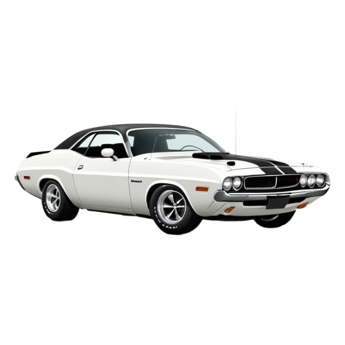 Completely white 1971 Dodge Challenger muscle car, side view, no racing stripes, pure white paint job, minimalist style, classic American muscle car from Tarantino's Death Proof movie sticker