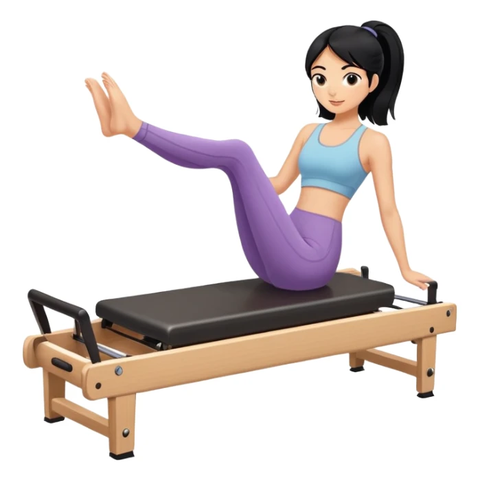 Girl with black hair doing Pilates on reformer machine sticker