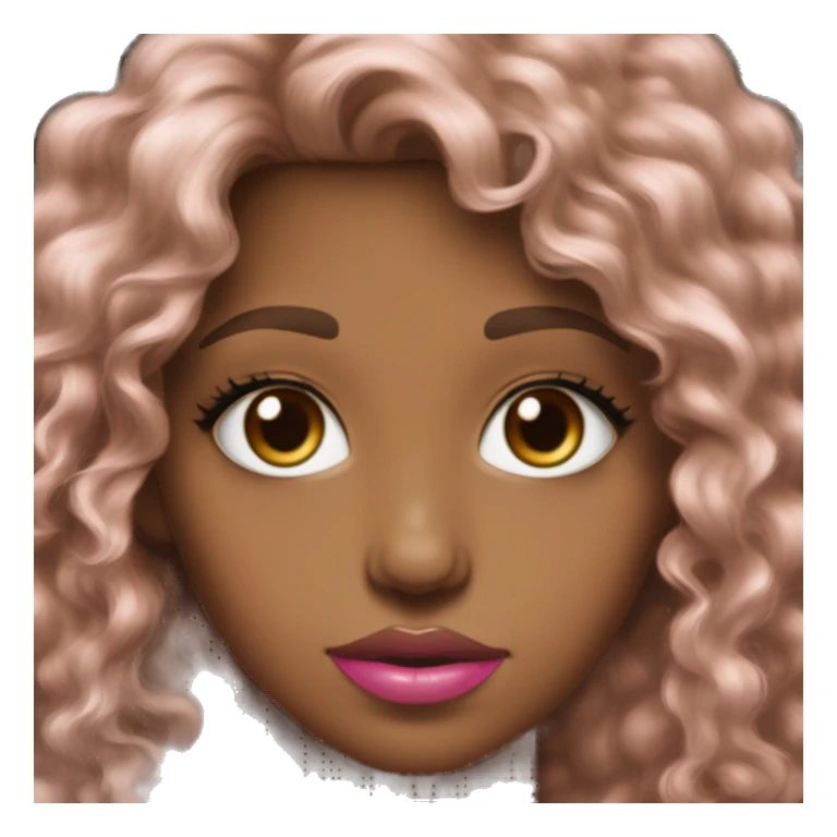 Green hazel eyes, pink lips, brown caramelised brown light curly long hair, with bangs  sticker