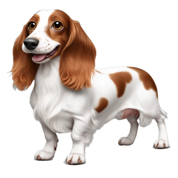 Long haired white and red piebald dachshund smiling with freckles whole body sticker
