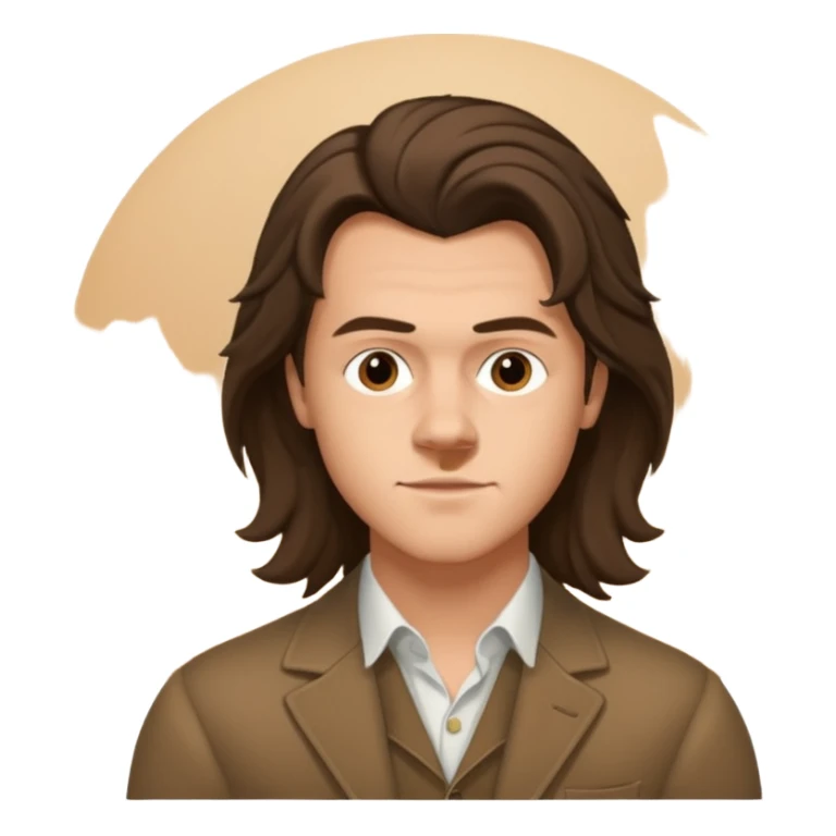 une personne qui ressemble a harry styles avec beaucoup de details, de 3 quart  dans un rond  sticker
