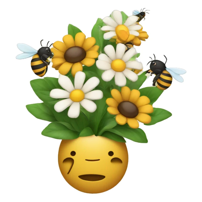 bouquet of flowers with 3 bees flying around it sticker