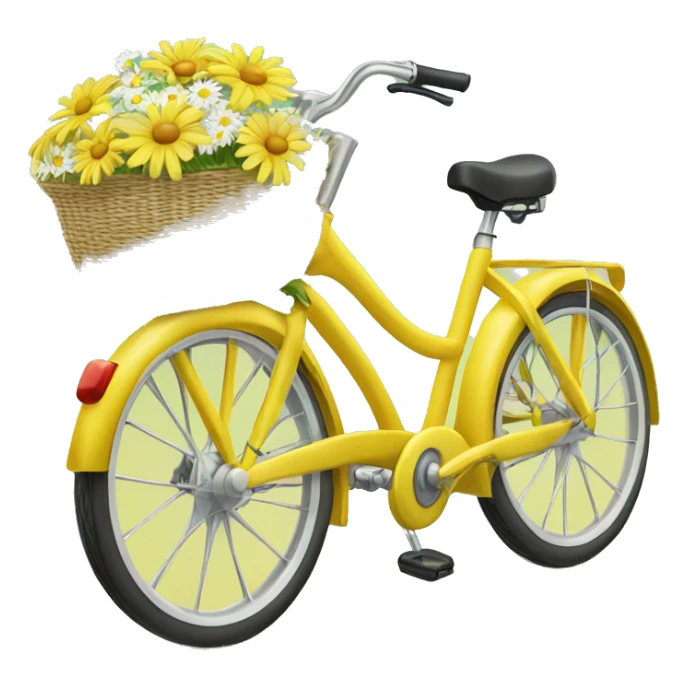 Yellow beach style bicycle with basket full of daisies sticker
