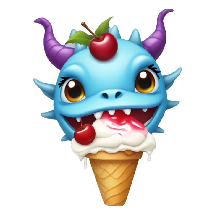 Dragon with ice cream and a cherry on her head and big eyelashes sticker