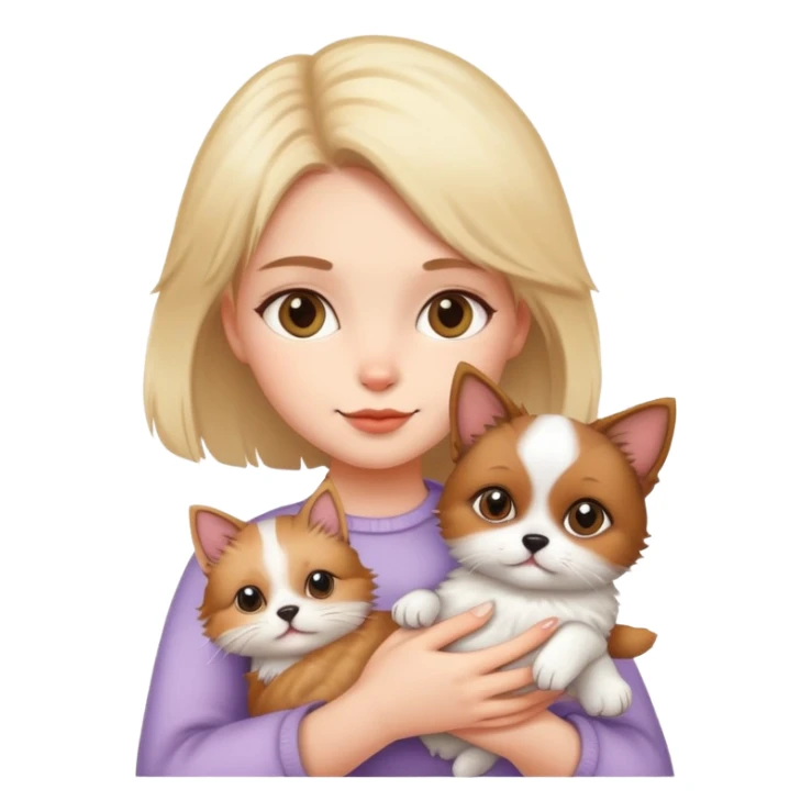 Girl holding a cat and a dog sticker