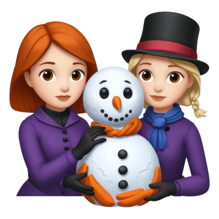 Virginia Poe and Maria Clemm building a snowman sticker
