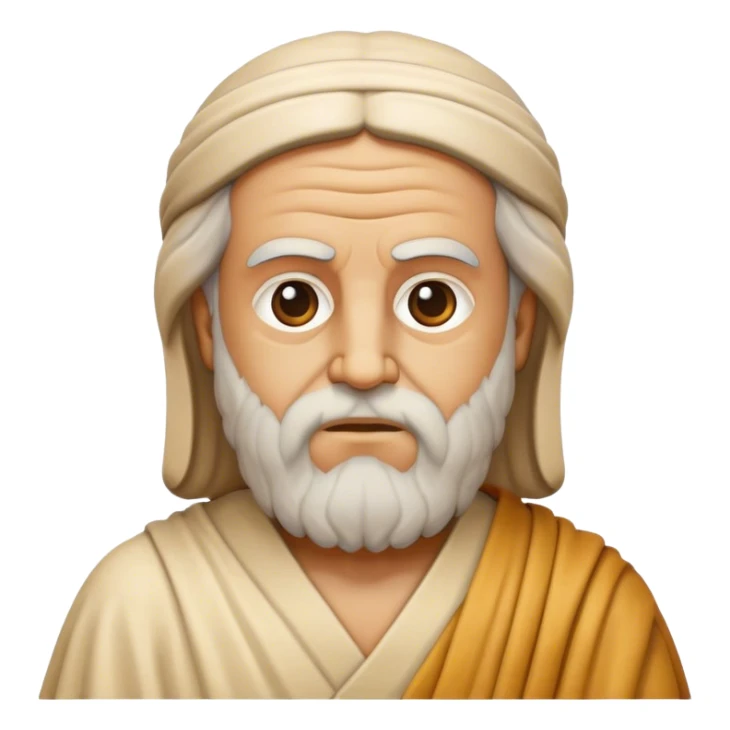 Cinematic Realistic Plato Portrait Emoji, depicted as a wise ancient philosopher with a contemplative expression in classical robes, rendered with soft textures and timeless serene lighting that captures his intellectual legacy. sticker