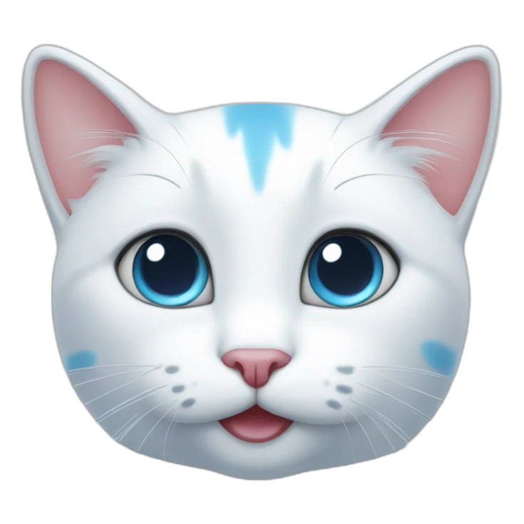 cartoon white cat,-with one big blue spot and one blue ear sticker
