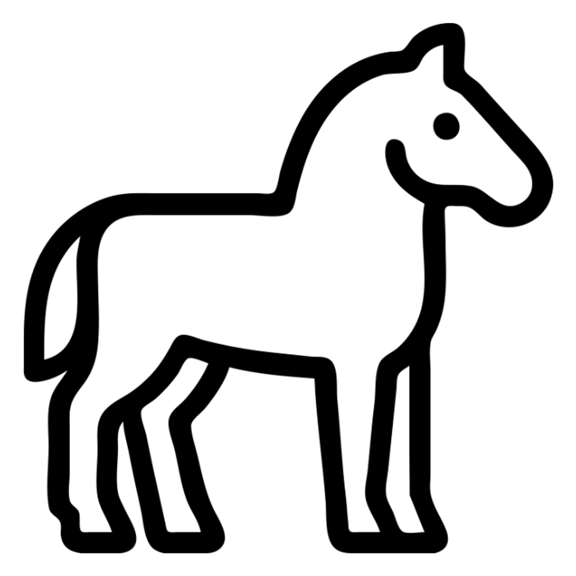 simple horse icon, minimalist and bold, clean black outlines, no fill, modern icon style sticker