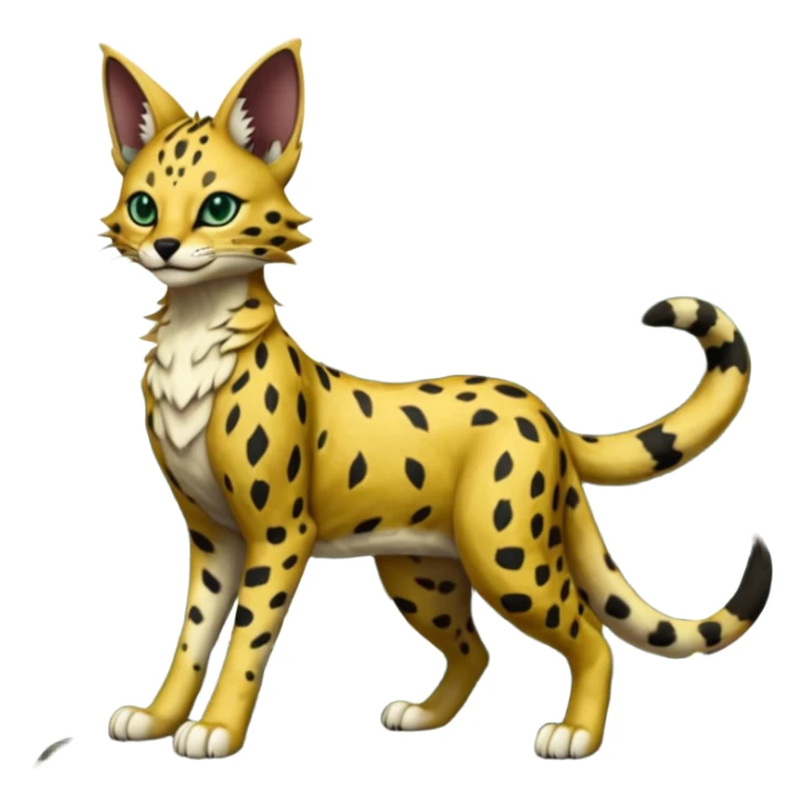 Epic complex detailed dark-hunter-green dark-brown realistic aesthetic-scenic-Fakémon-Sprigatito-Floragato-Meowscarada-Trico-Sergal-Serval-Vernid-creature (full body) sticker