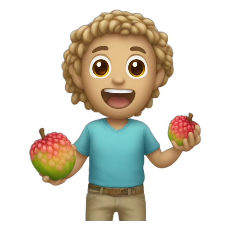 un emogi singe avec un litchi dans sa main sticker