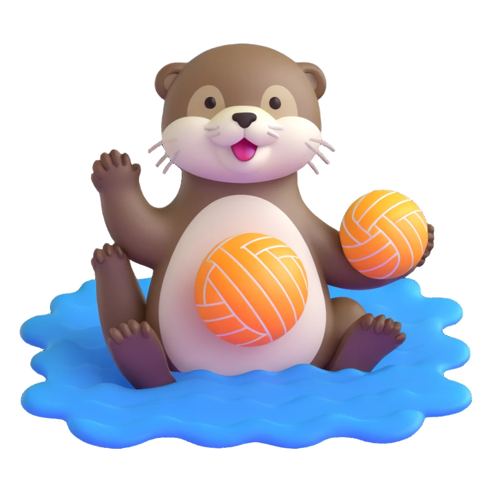 kawaii otter floating on water holding a volleyball with two paws sticker