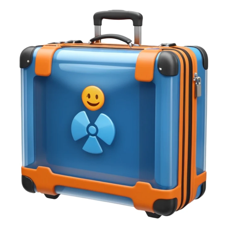 3D render of Suitcase Scan, X-Ray imaging aesthetic, translucent materials showing internal structure, orange and blue airport security style scan of a bag, medical scan style, emoji style, isolated on white background --v 6.0. sticker