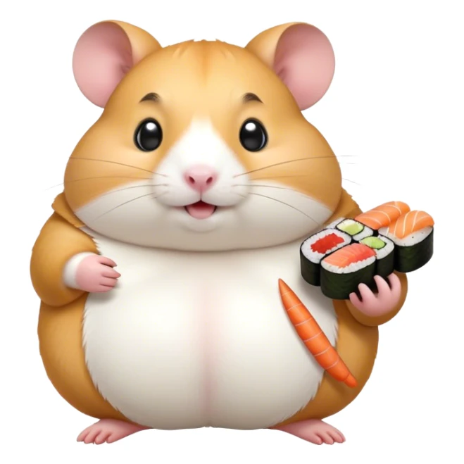 animated fat hamster holding a sushi sticker