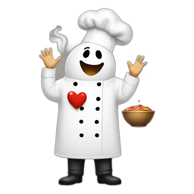 chef with a ghost body blowing a kiss with a heart sticker