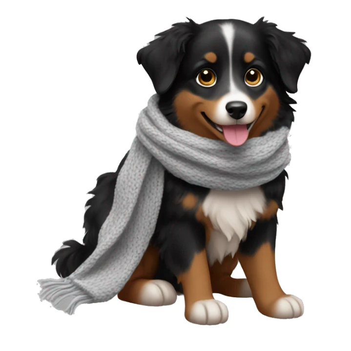 Small black australian shepherd dog wearing a knit scarf sticker