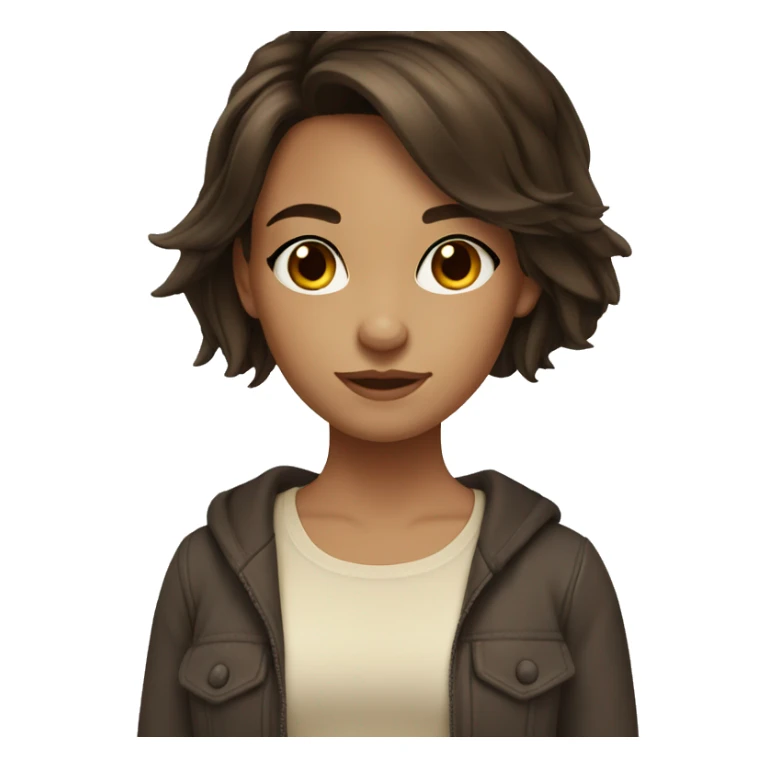 Girl brunette medium length hair brown eyes sticker