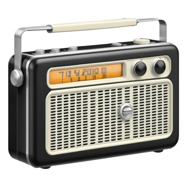 A black and white icon of a vintage handheld transistor radio sticker