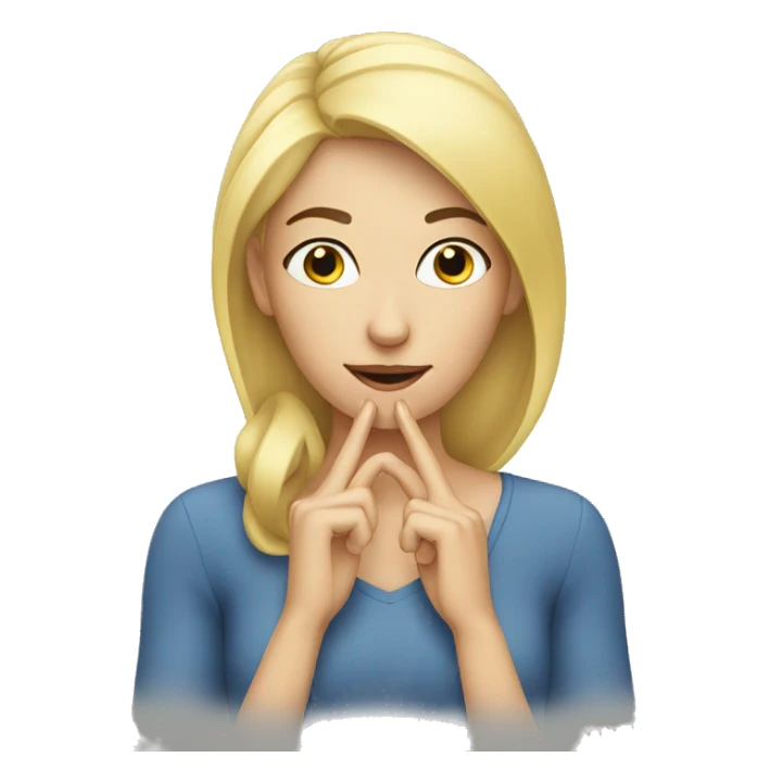 Blond woman with hand touching her nose sticker