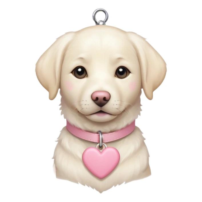 White Labrador wearing a light pink collar with a light pink heart tag sticker