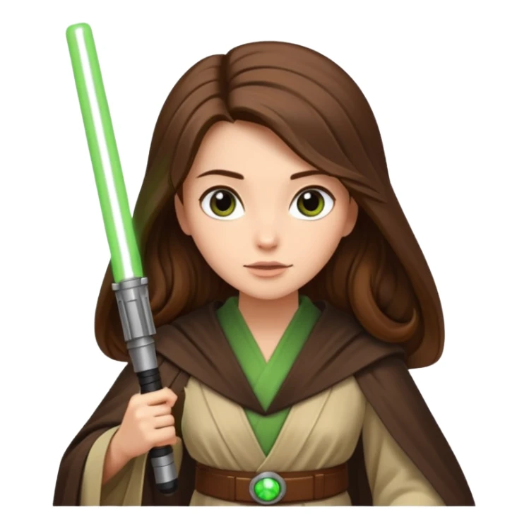 Ios 18 starwars theme ( jedi, robots etc..) long brown hair lady with lightaber green or red. Every one is alone. Not all in one emoji sticker