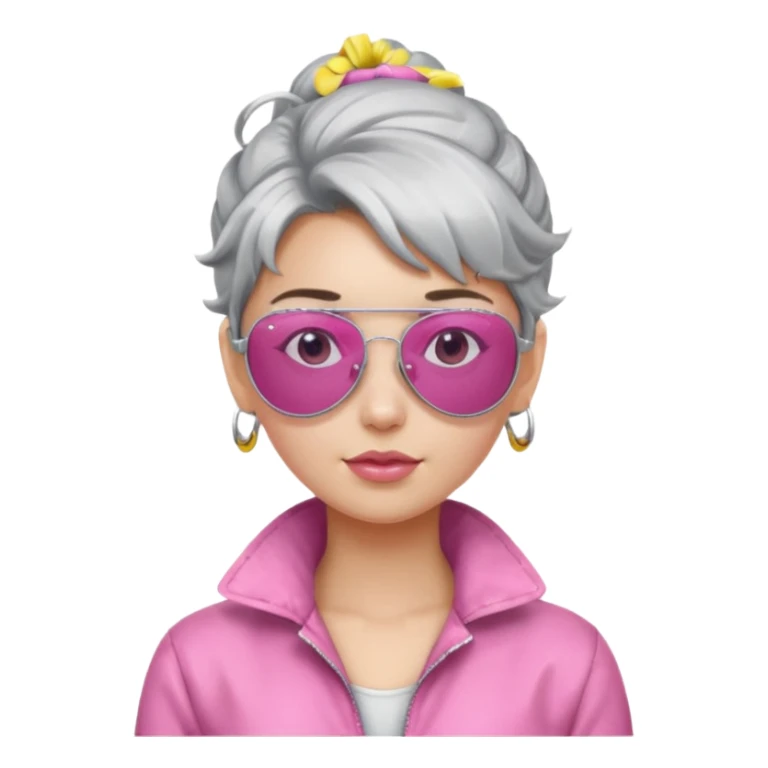 Girl with silver messy updo and pink aviators sticker