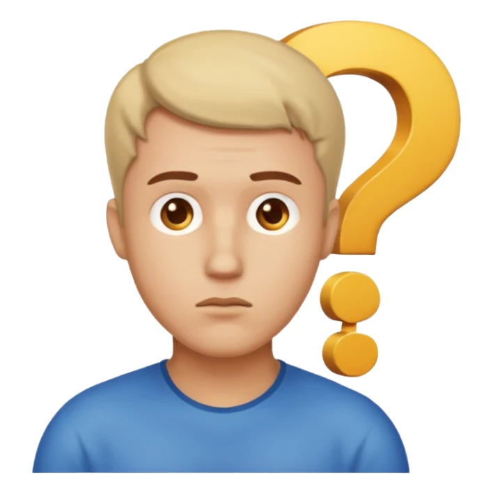 bust of a man with a question mark sticker