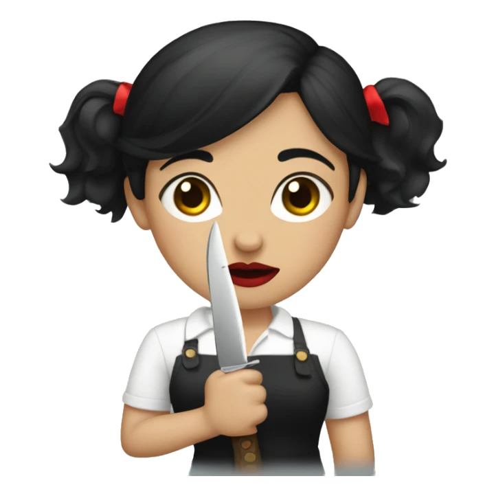 black haired girl with red lipstick and knife sticker