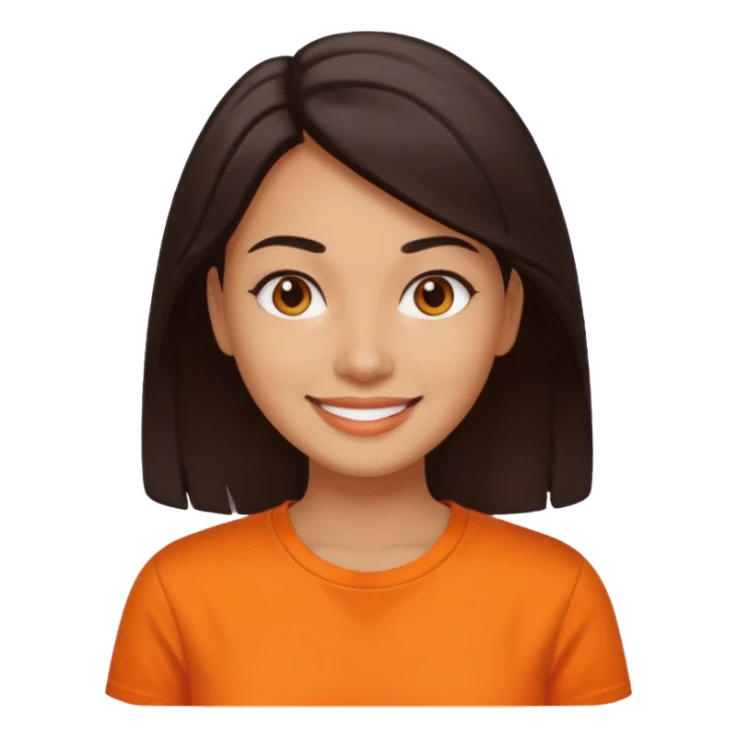 medium tone skin, dark hair, orange shirt, woman sticker