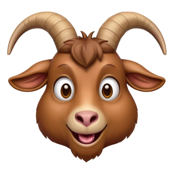 Cinematic Comical Brown Goat Portrait Emoji, Head tilted dramatically with an exaggeratedly amused expression, featuring a sleek brown fur with distinct, quirky curved horns, wide, expressive eyes filled with playful disbelief, Simplified yet hilariously expressive features, highly detailed, glowing with a slightly sassy glow, high shine, dramatic yet playful, stylized with an air of cheeky mischief, bright and endearing, soft glowing outline, capturing the essence of a spirited and over-the-top goat, so meme-worthy it feels like it could side-eye its way into internet fame instantly! sticker