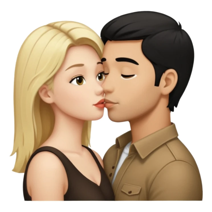 Blonde girl kissing black hair man sticker