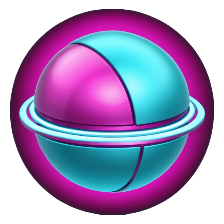 Futuristic Silvery cyber planet with glowing cyan and magentea sticker