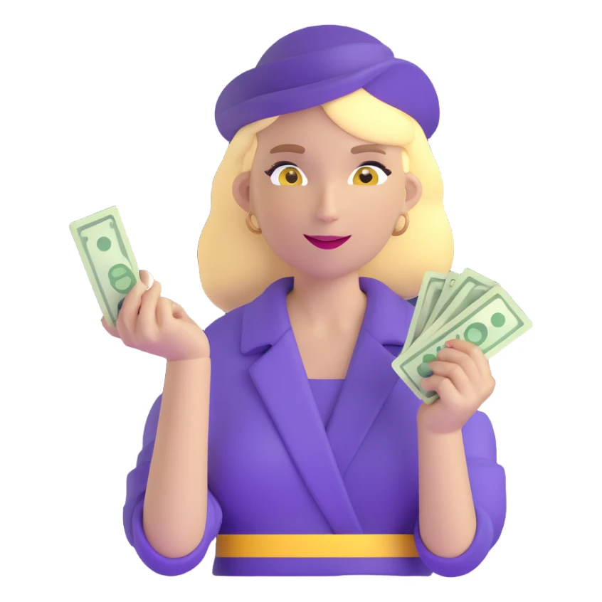 yellow skin woman counting cash sticker