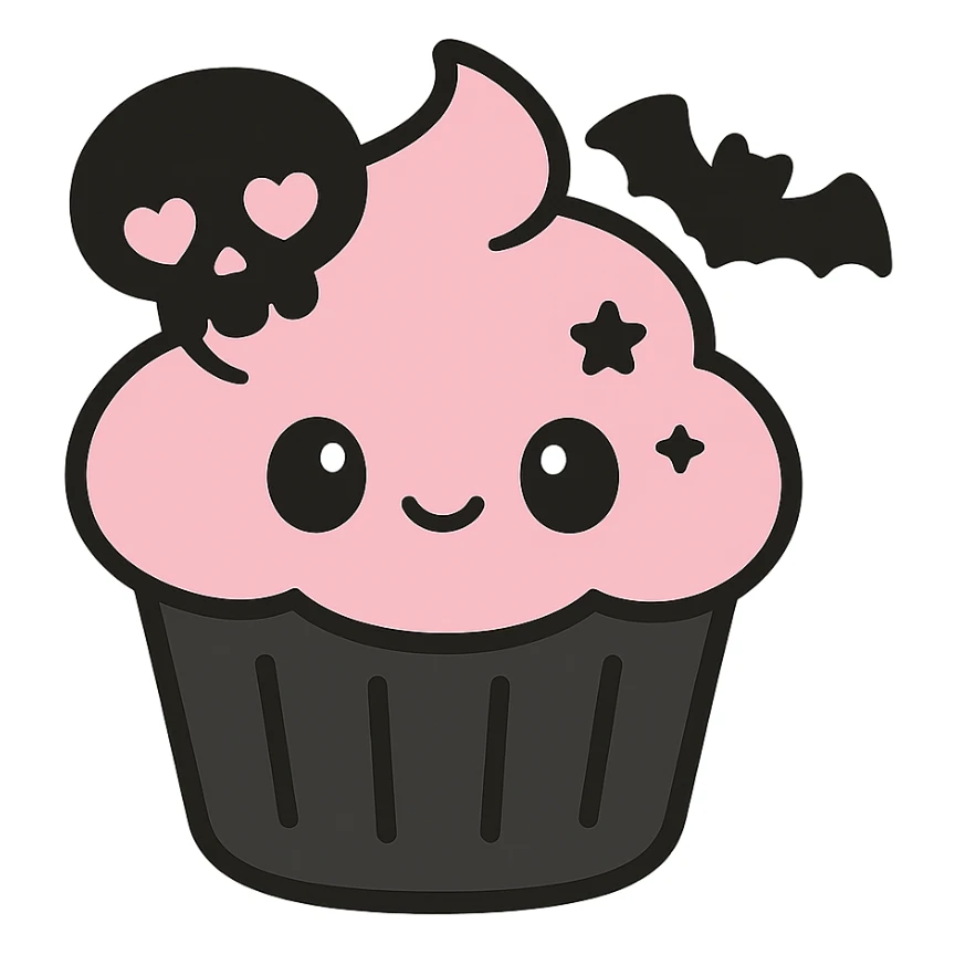 gothic cupcake, black and pink, kawaii style sticker