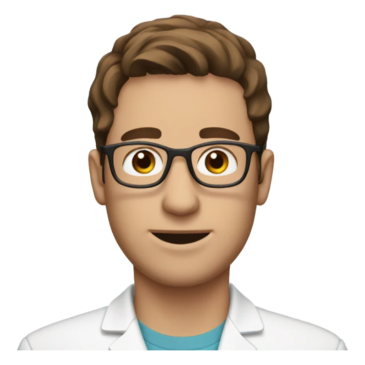 Guy with brown hair and glasses wearing a medical mask sticker